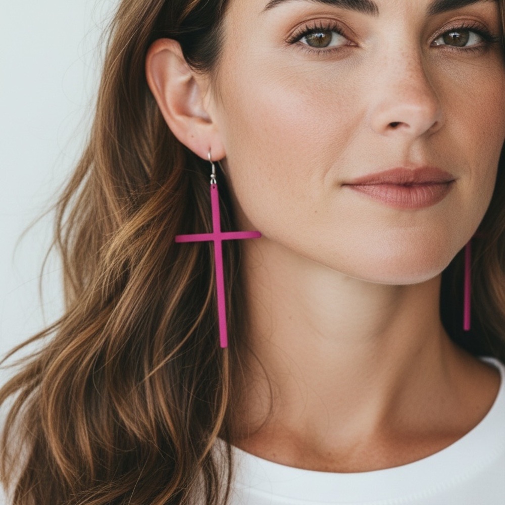 ❤️Pink Cross Drop Earrings